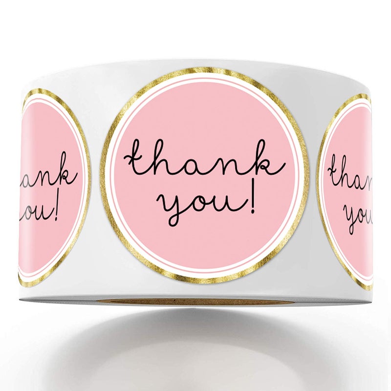 Mr.Mug Modern Thank You Stickers  Round Pink Thank You Stickers  Chic Gold Thank You Label Tags  1.4 Inches 500 Adhesive Thank You Label Stickers Mr.Mug - Image 1